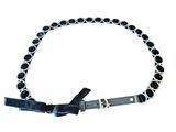 a close up of a dog collar with black beads on it