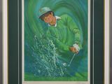 an image of a painting of a man hitting a golf ball