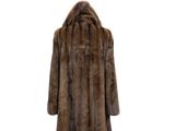 the fur coat is brown and has a hood on it
