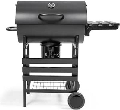 a close up of a grill with a kettle on top of it