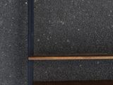 a wooden shelf with two shelves on it in a room