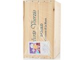 a wooden box with a wine bottle inside of it