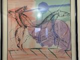 peinture sur le mur d'une pièce représentant un homme à cheval