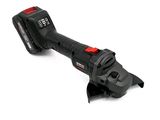 un outil électrique à cordon noir et rouge sur fond blanc