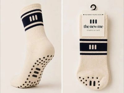 two pictures of a pair of socks hanging on a hook