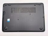 a black laptop with a blue sticker on the back of it