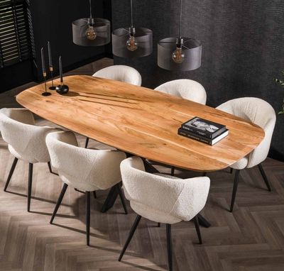 Table salle à manger en acacia naturel et pieds métal, dimen…