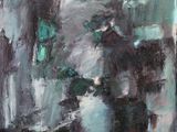 an oil painting of a man riding a horse through a forest