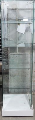une vitrine en verre contenant de nombreux objets