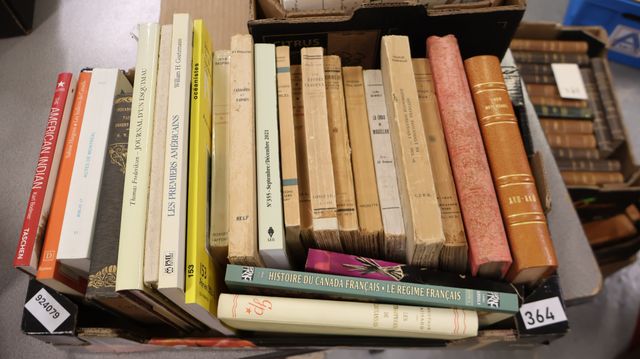 Carton de livres sur les voyages et explorations.