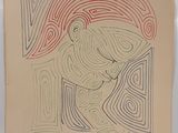 an image of a drawing of a woman ' s face with a rainbow in the background