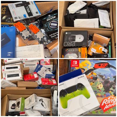 four pictures of a variety of items in a box