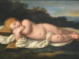 une image représentant un tableau où l'on voit un bébé endormi sur une couverture