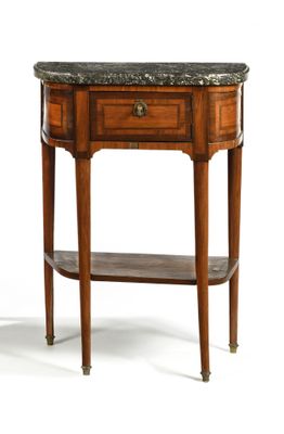 an image of a table with a marble top and a shelf underneath it