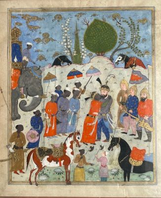 an image of a painting of a group of people riding on horses