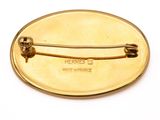 a close up of a gold brooch with a pin on it