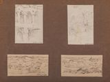 trois dessins représentant un paysage désertique avec un homme et une femme