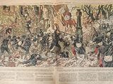 an old newspaper with a picture of a military scene