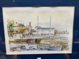 une image représentant une aquarelle de bateaux dans un port