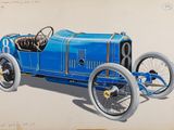 dessin d'une voiture de course bleue portant le numéro 8 à l'avant