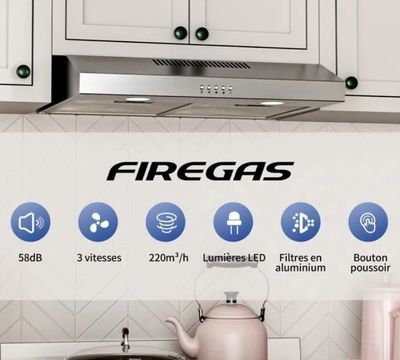 Hotte aspirante casquette de 60 cm FIREGAS -évacuation et re…