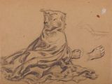 un dessin représentant une femme assise par terre
