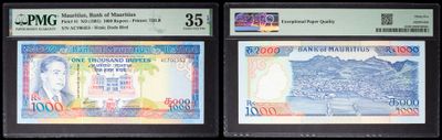 three different types of bank notes on display in a display case