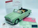 une petite voiture verte posée sur une table