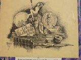 an old book with a drawing of a man on a motorcycle