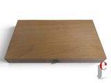 a close up of a wooden box on a white background