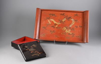 pair of asian lac lac lac lac trays with dragon design