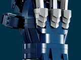 a lego model of a hand with two knives on it
