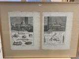 two framed pictures of a man and a woman sitting at a table in front of a window