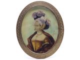 portrait d'une femme portant un chapeau et une robe bleus