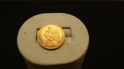 an image of a gold coin sitting on top of a white ring