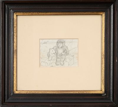 dessin encadré représentant un homme et une femme assis sur un banc