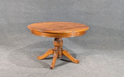 a small wooden table with a wooden top on a grey background