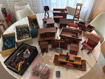 a table that has a lot of toys on it