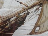 a model of a ship on display in the snow