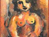 une peinture à l'huile représentant une femme tenant un bébé dans ses bras