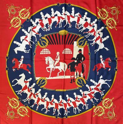 HERMÈS PARIS CARRÉ 90 en twill de soie "Manège", signé Ledou…