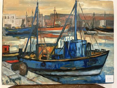 B. Davy Caparol sur carton, SBG bateau à quai 46x62