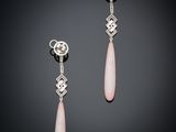 a pair of pink jade and diamond earrings