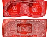 a red one dollar bill with a picture of president george washington on it