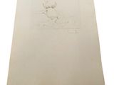 an old drawing of a man sitting on a couch with his legs crossed
