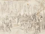 drawing of a drawing of a group of people standing in a room