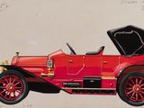 une image représentant un dessin d'une voiture rouge dont le capot est ouvert