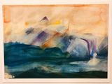 une image représentant une aquarelle d'une chaîne de montagnes au loin