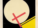 an image of a painting of a cross on a black and yellow background
