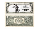 two one dollar bills with a picture of a mouse on one of them